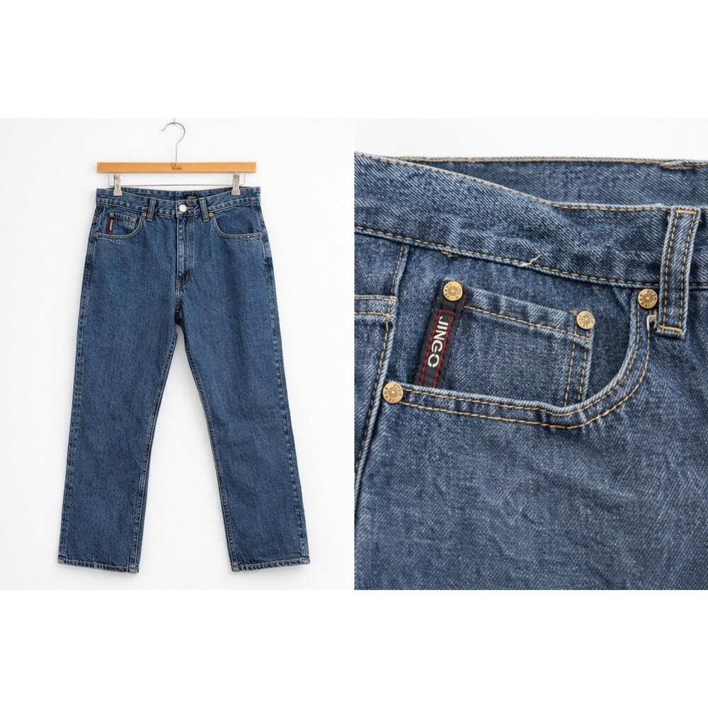 JINGO Jeans Mens Boot Cut Denim Jeans W36 L32 Blue Original Cotton